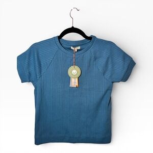 The Sunday Collective Kids Blue Ribbed Knit T Shirt Top Short Sleeve Cotton. NWT